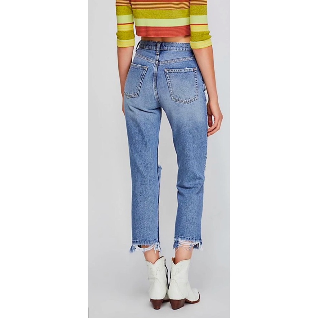 Free People Distressed High Waisted Ankle Jean